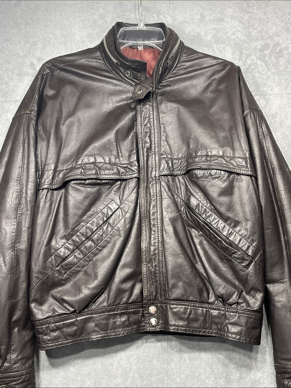 Vintage The Men’s Shop Brown Leather Bomber Jacket Hooded Men’s 40 Korea